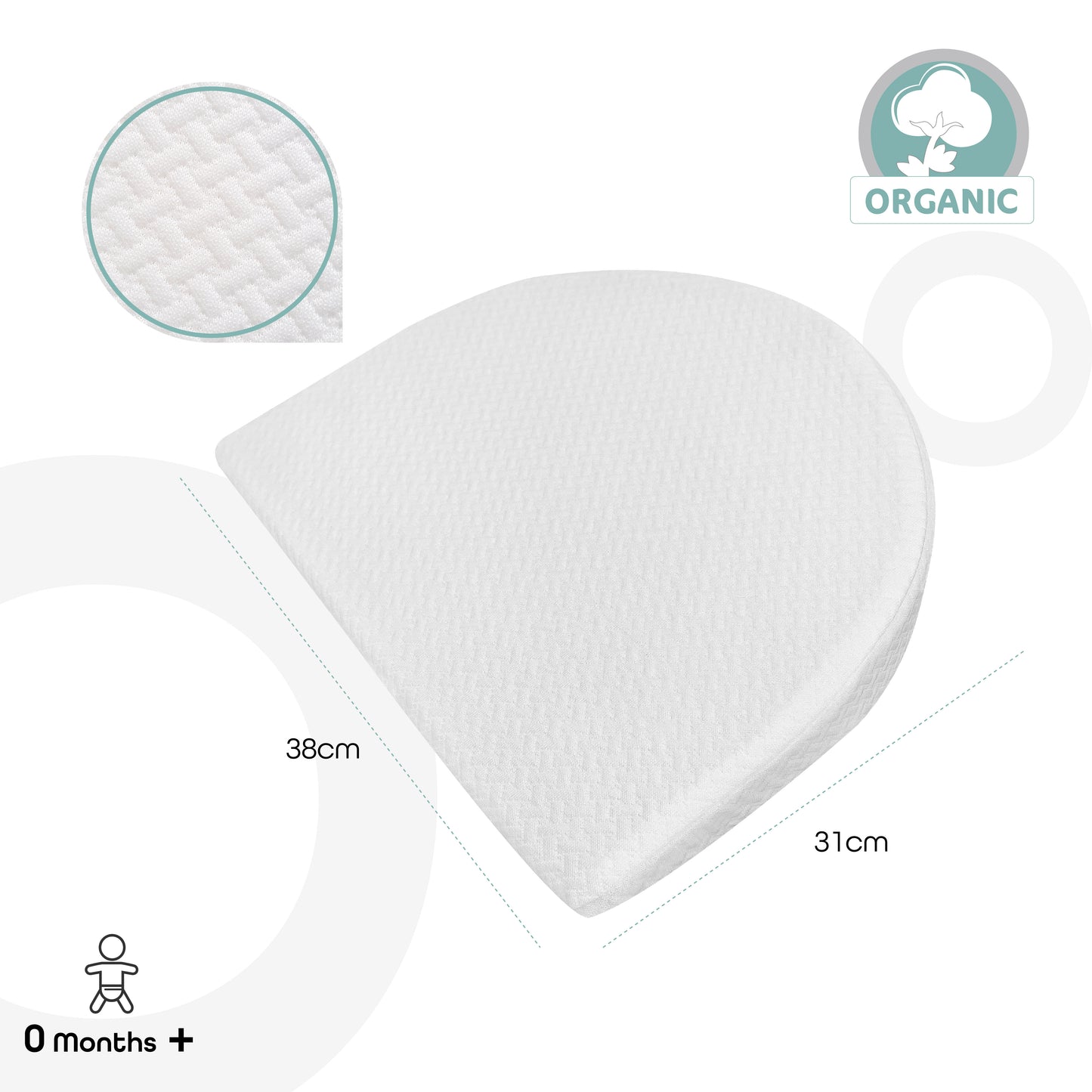 MOON  Organic Universal Crib Wedge - White, Half MOON  organic fabric
