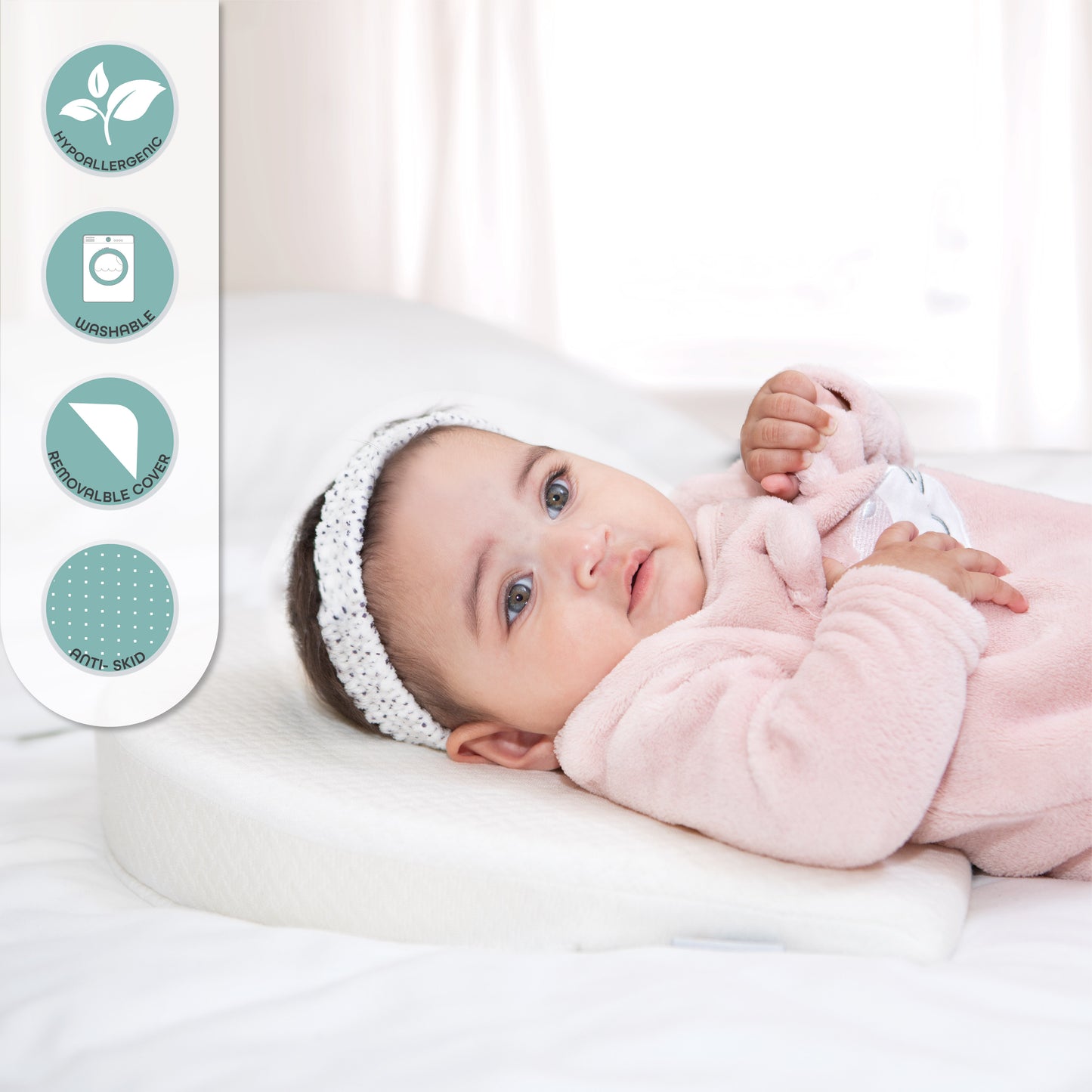 MOON  Organic Universal Crib Wedge - White, Half MOON  organic fabric