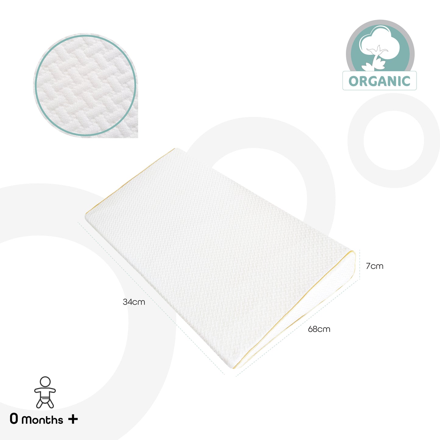 MOON  Organic Universal Crib Wedge -White, organic Wedge fabric