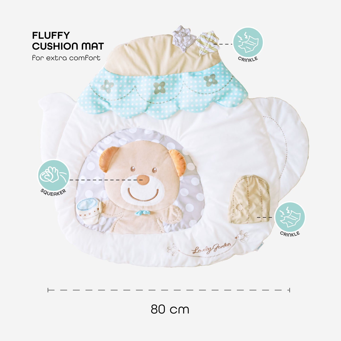 MOON Perky Playmat (Teapot Bear) / MOON Organic Feeding Nursing Pillow (White, Organic Fabric) / MOON Soft Cloth Book (Numbers)