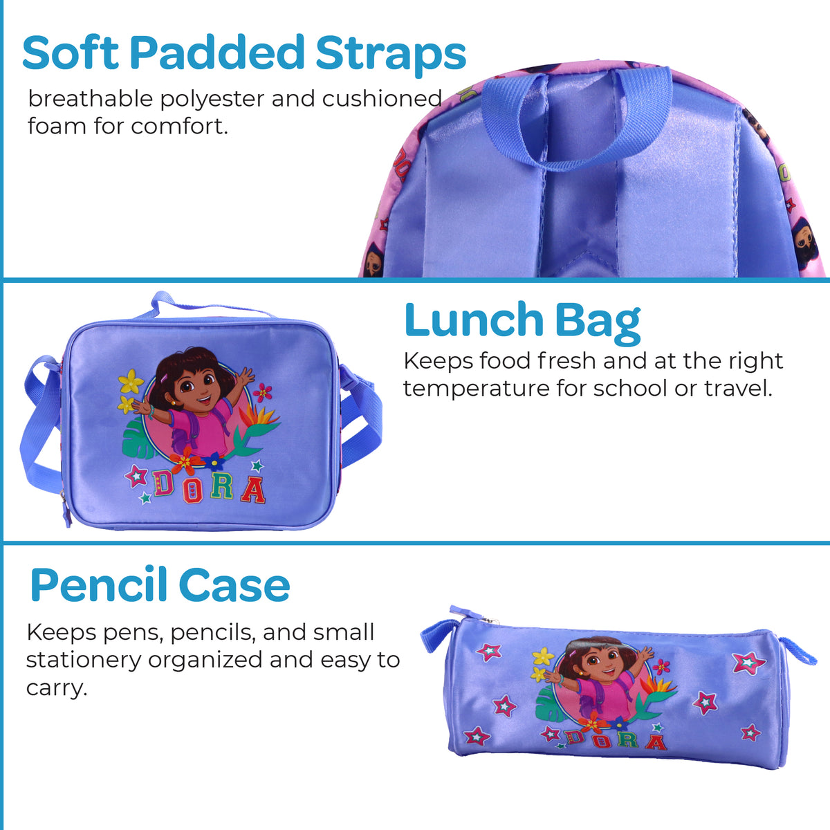 MOON Licensed Dora the Explorer 3-in-1 Kids Backpack Set