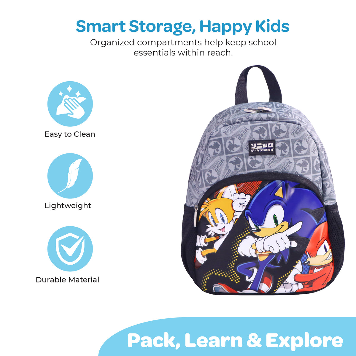 MOON Licensed SONIC  the Hedgehog 3 in 1 Kids Backpack Set