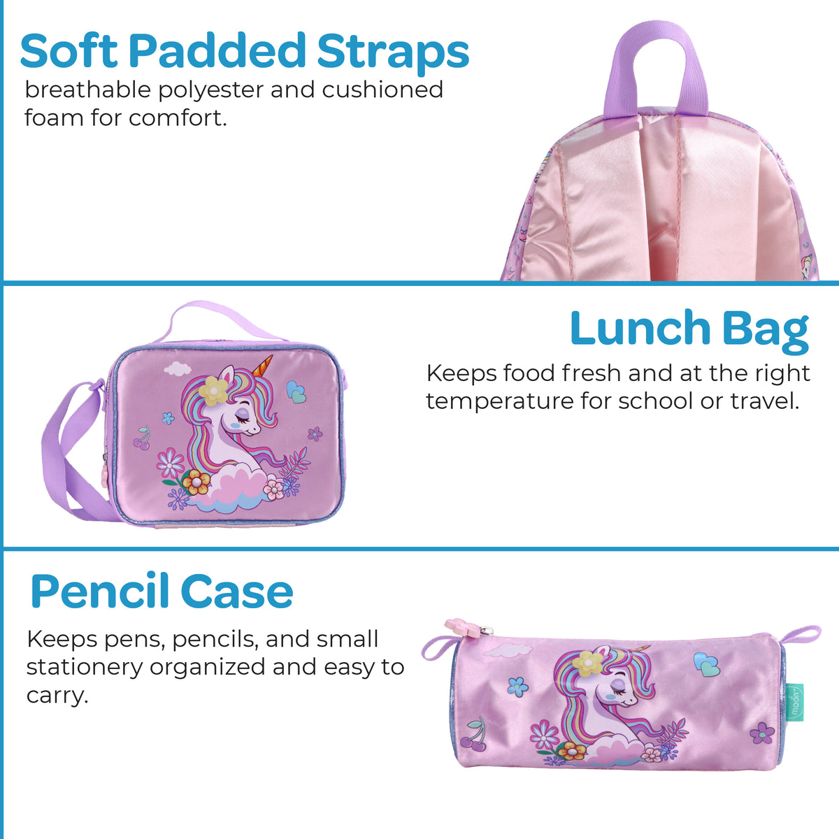 MOON UNICORN  3 in 1 Kids Backpack Set