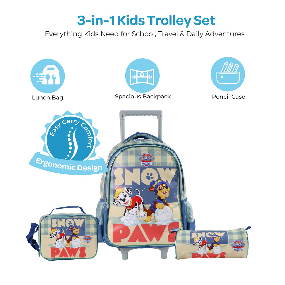 MOON Licensed Paw Patrol Snow Paw 3 in 1 Kids Trolley Set