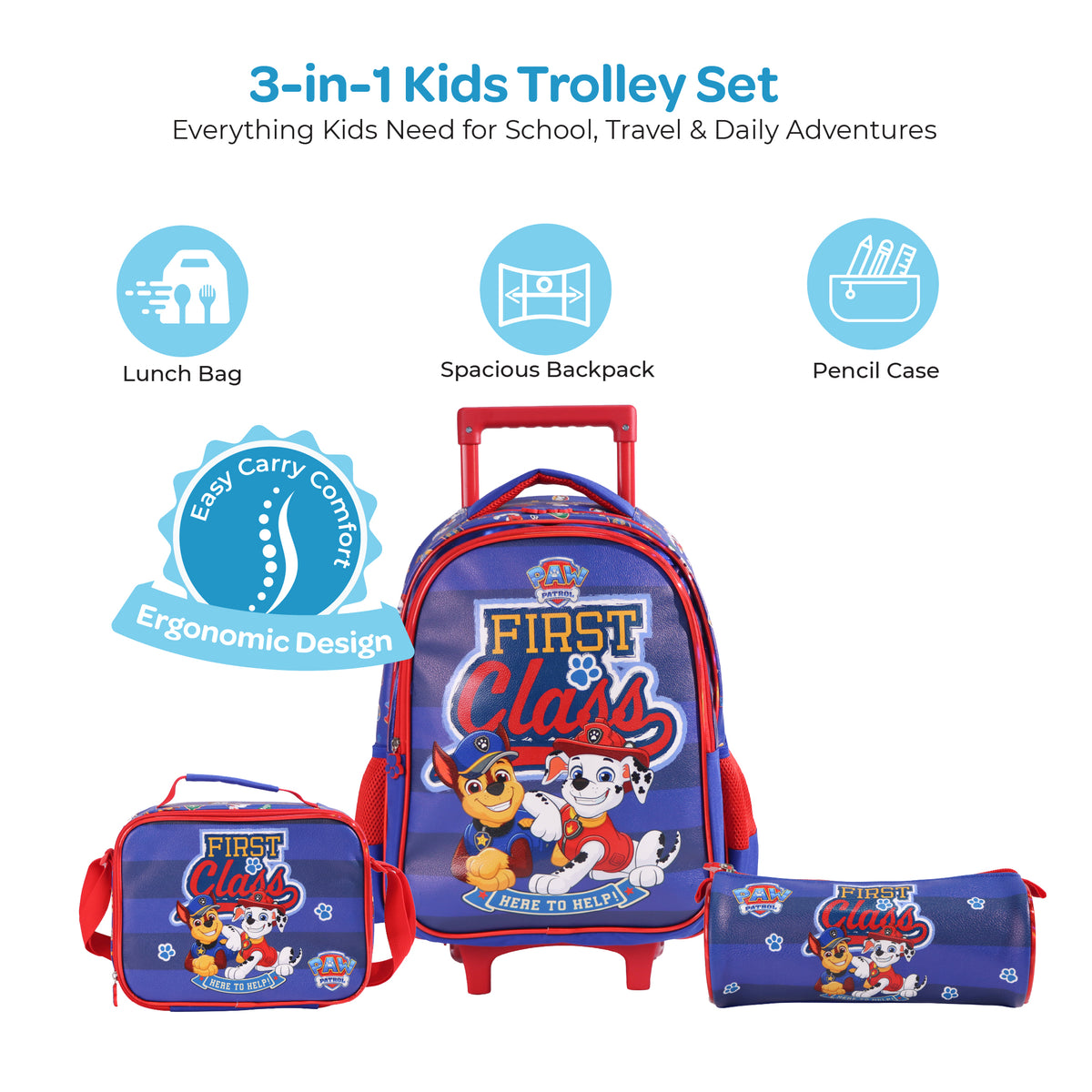 MOON Licensed Paw Patrol First Class 3 in 1 Kids Trolley Set