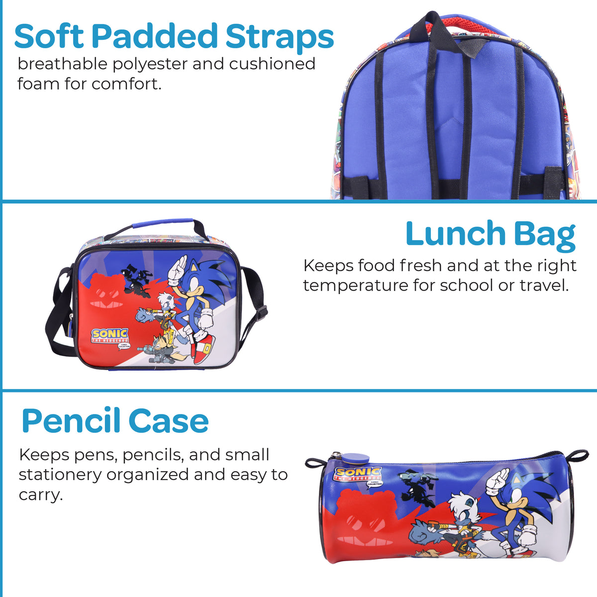 MOON SONIC THE HEDGEHOG 3 in 1 Backpack Set