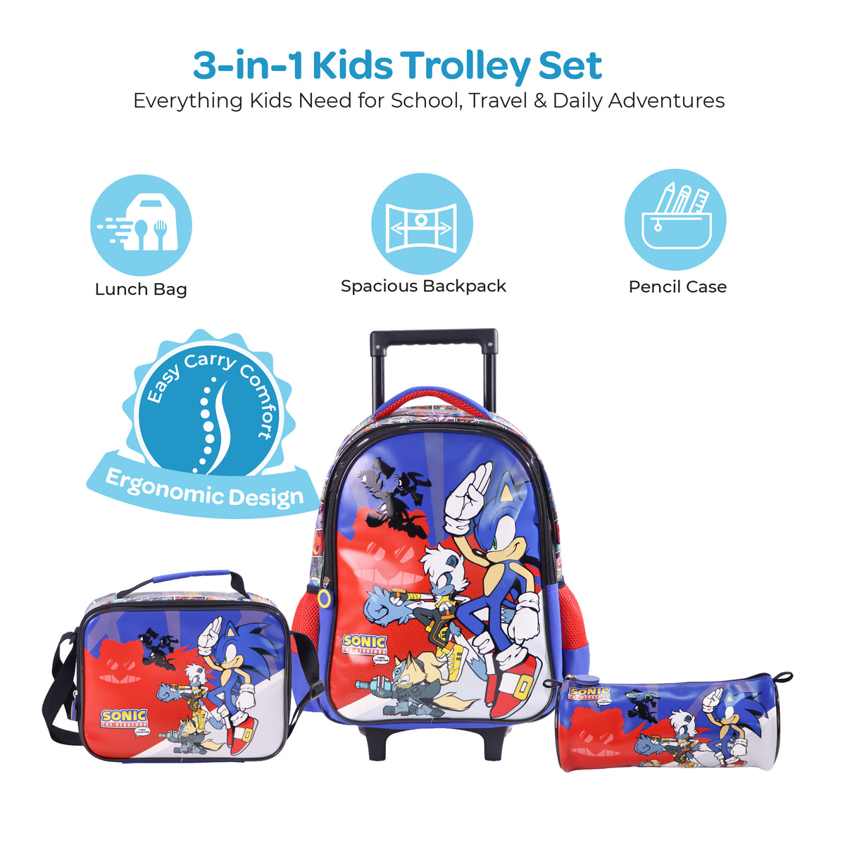 MOON Sonic the Hedgehog 3-in-1 Kids Trolley Set