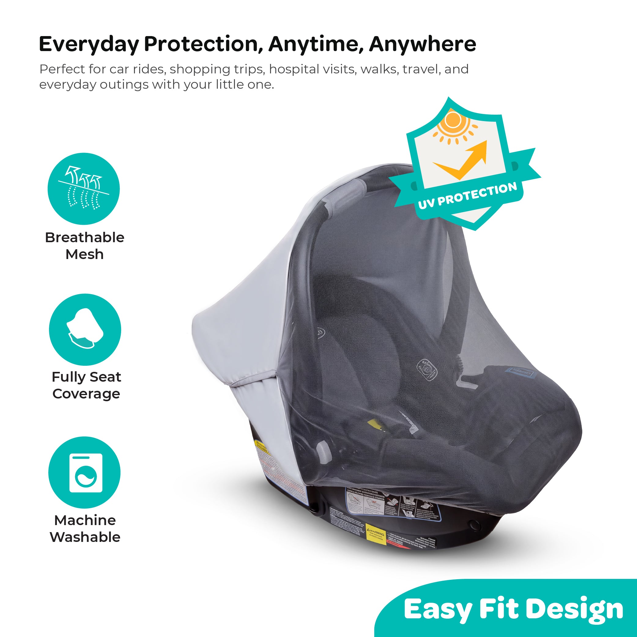 MOON 2-in-1 Universal Baby Car Seat Cover – Sunshade & Mosquito Net