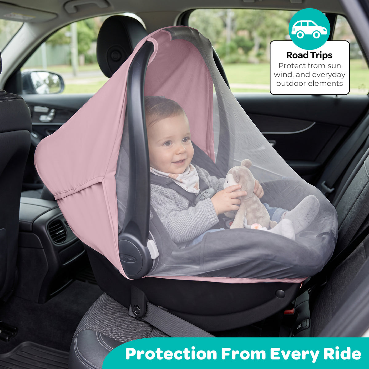 MOON 2-in-1 Universal Baby Car Seat Cover – Sunshade & Mosquito Net