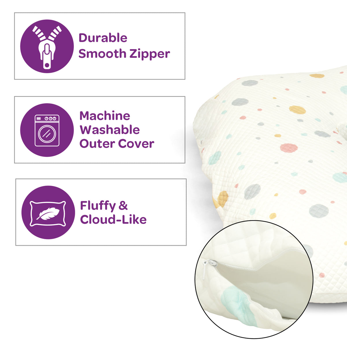 MOON Pregnancy Pillow – U-Shaped Full Body Maternity Support – Polka