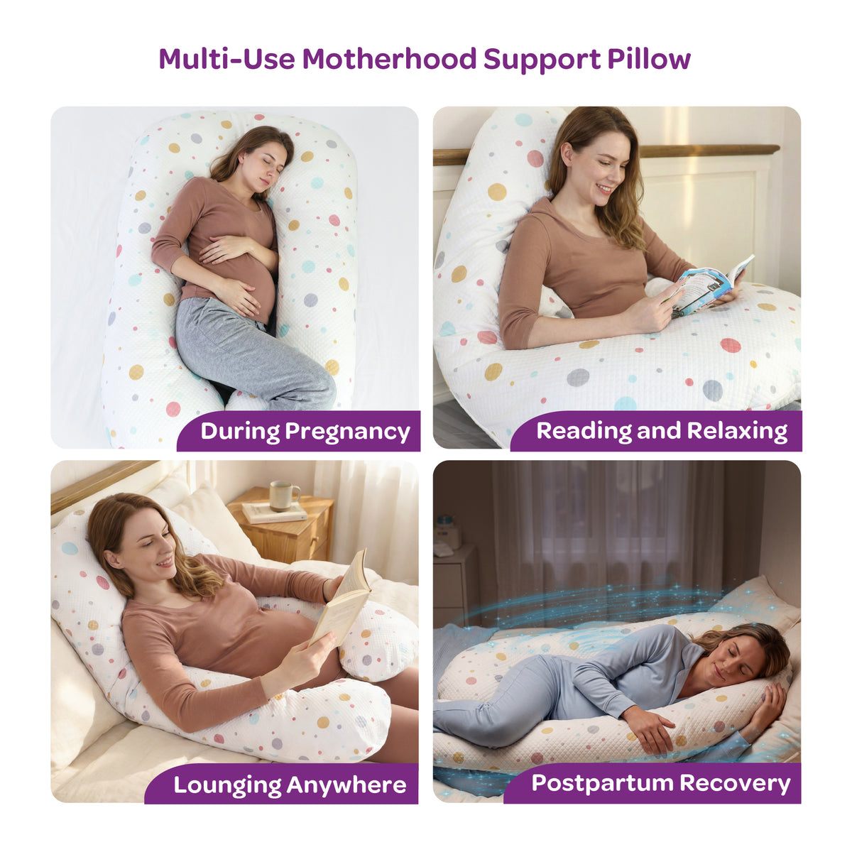 MOON Pregnancy Pillow – U-Shaped Full Body Maternity Support – Polka