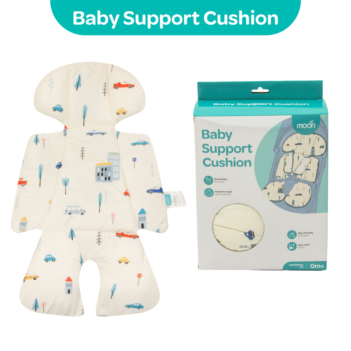 MOON Baby Head Support Cushion – Newborn Head & Neck Support for Car Seat & Stroller