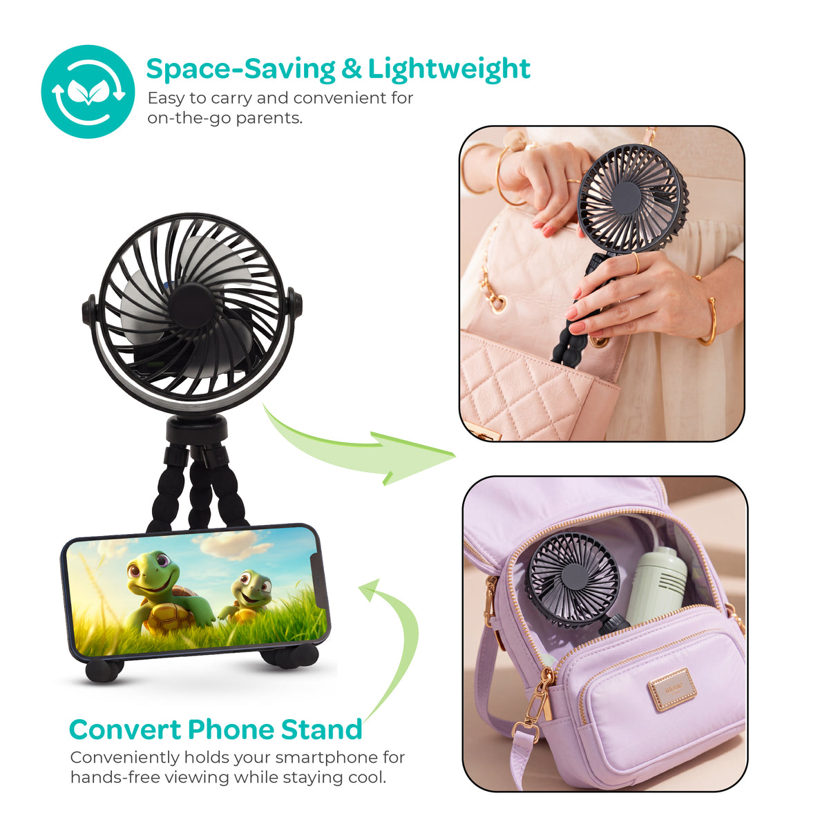 MOON Stroller Fan – Rechargeable 3-Speed Clip-On Fan