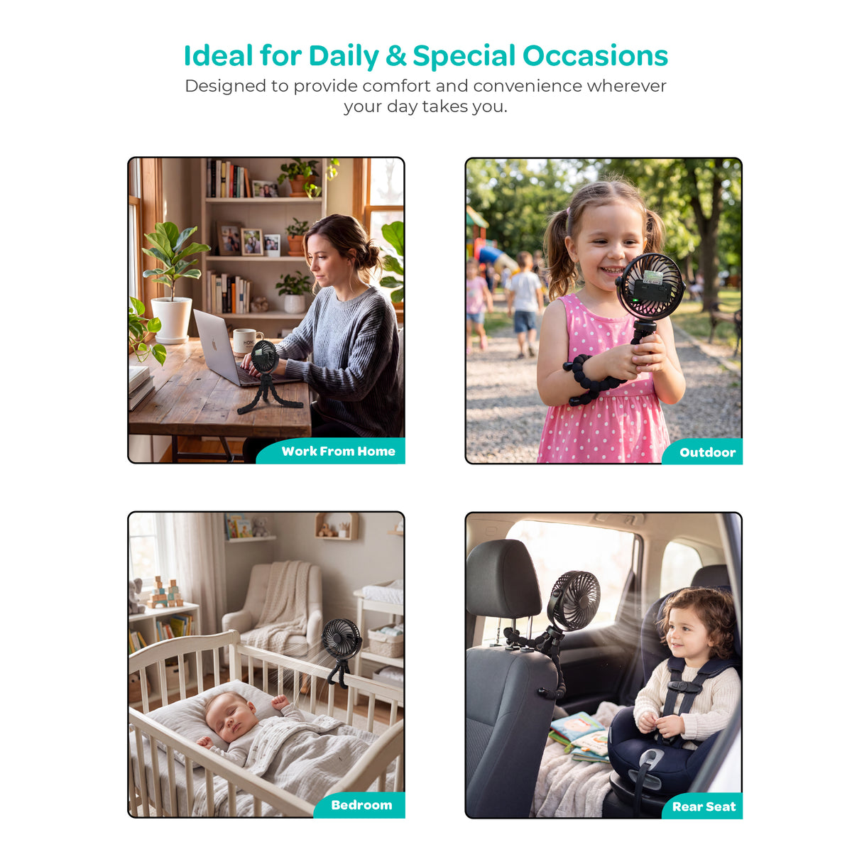 MOON Stroller Fan – Rechargeable 3-Speed Clip-On Fan