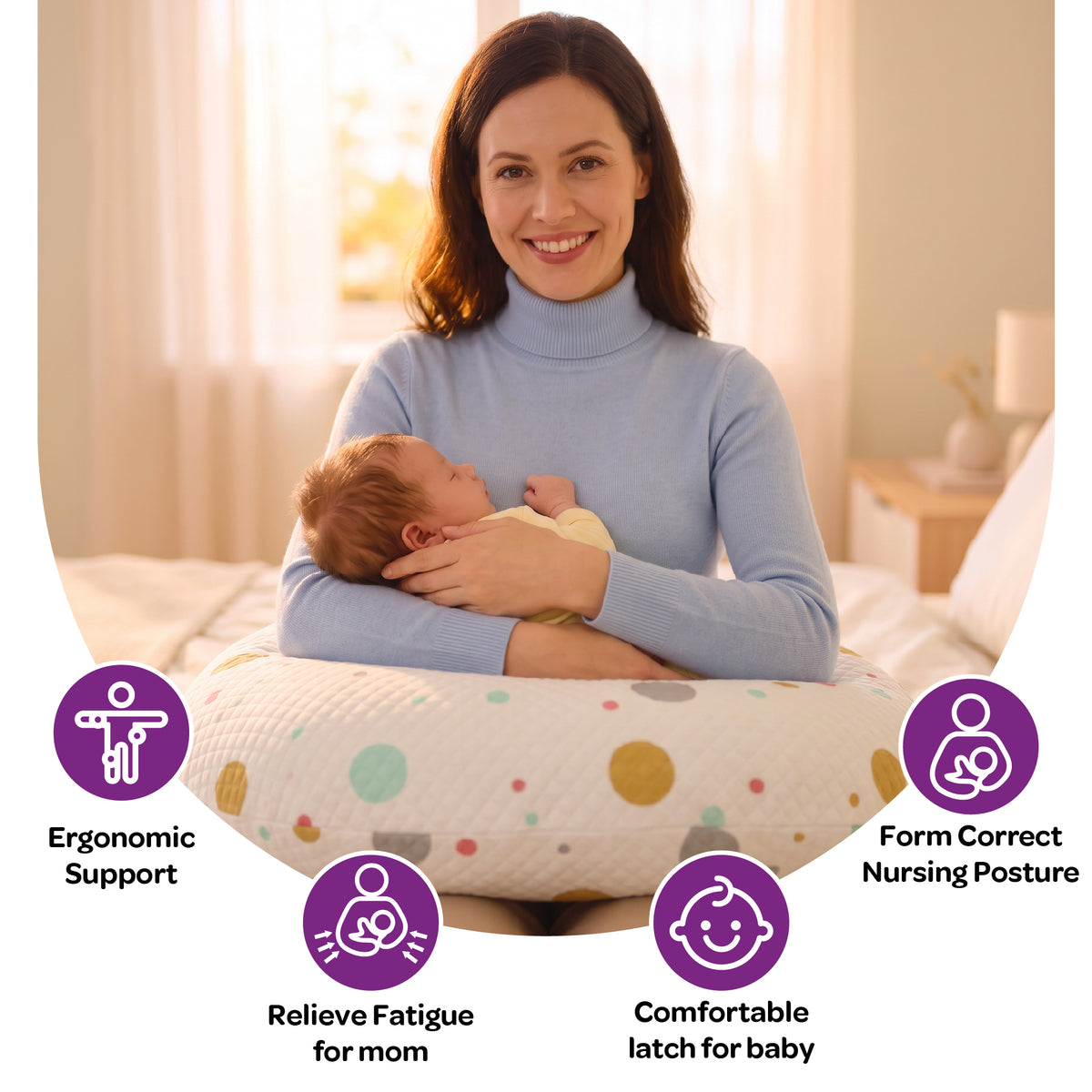 MOON Portable Nursing Breast Feeding Baby Support Pillow Cushion With Washable Zippered Cover-Hippo — The Moon Brand product image