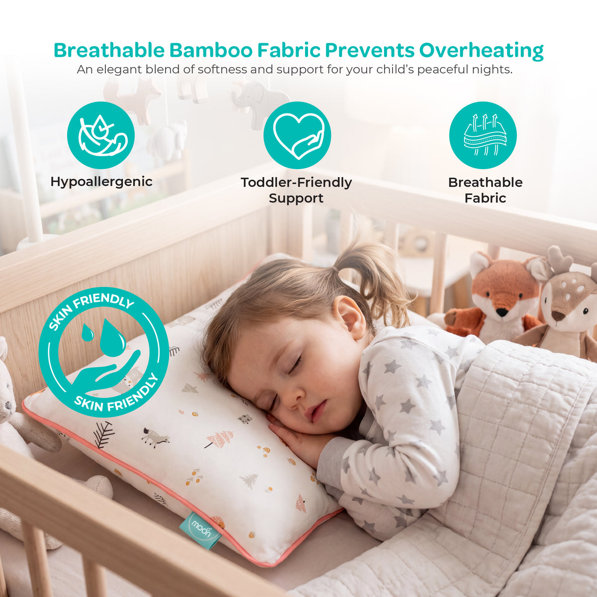 MOON Bamboo Toddler Pillow – Soft Cotton Kids Pillow