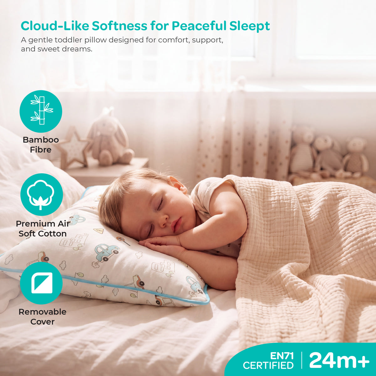 MOON Bamboo Toddler Pillow – Soft Cotton Kids Pillow