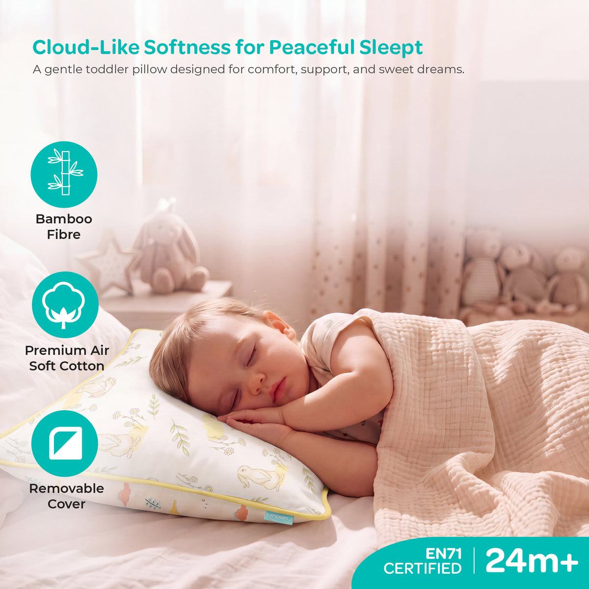 MOON Bamboo Toddler Pillow – Soft Cotton Kids Pillow