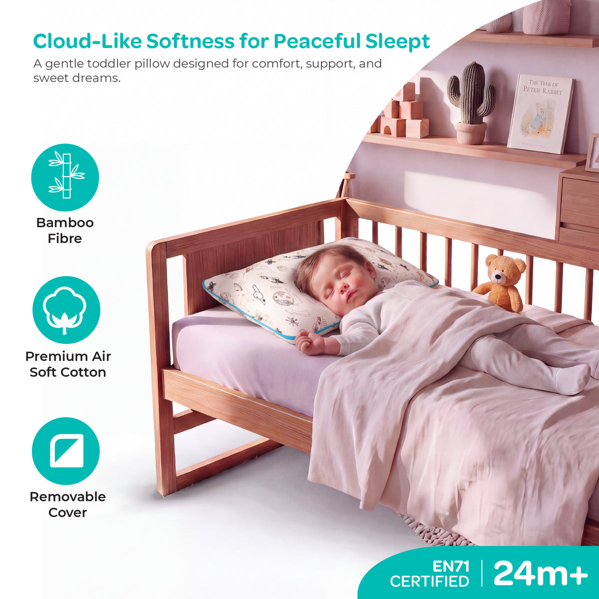 MOON Bamboo Toddler Pillow – Soft Cotton Kids Pillow