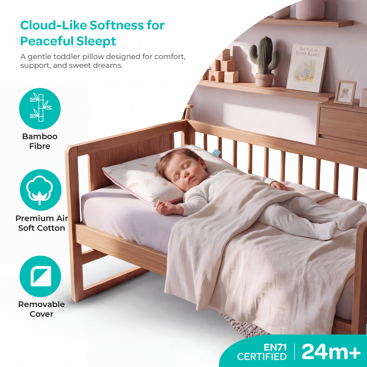 MOON Bamboo Toddler Pillow – Soft Cotton Kids Pillow