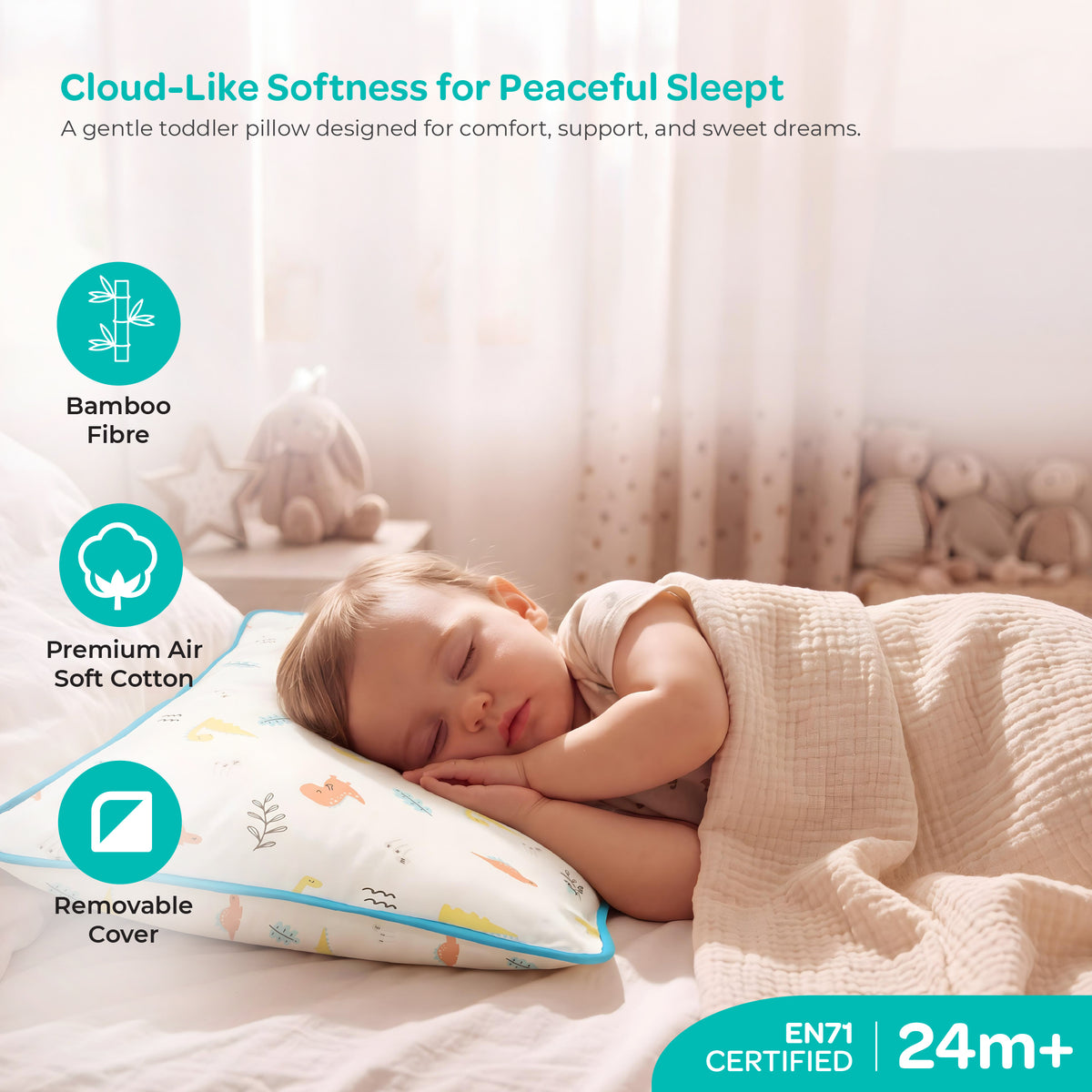 MOON Bamboo Toddler Pillow – Soft Cotton Kids Pillow