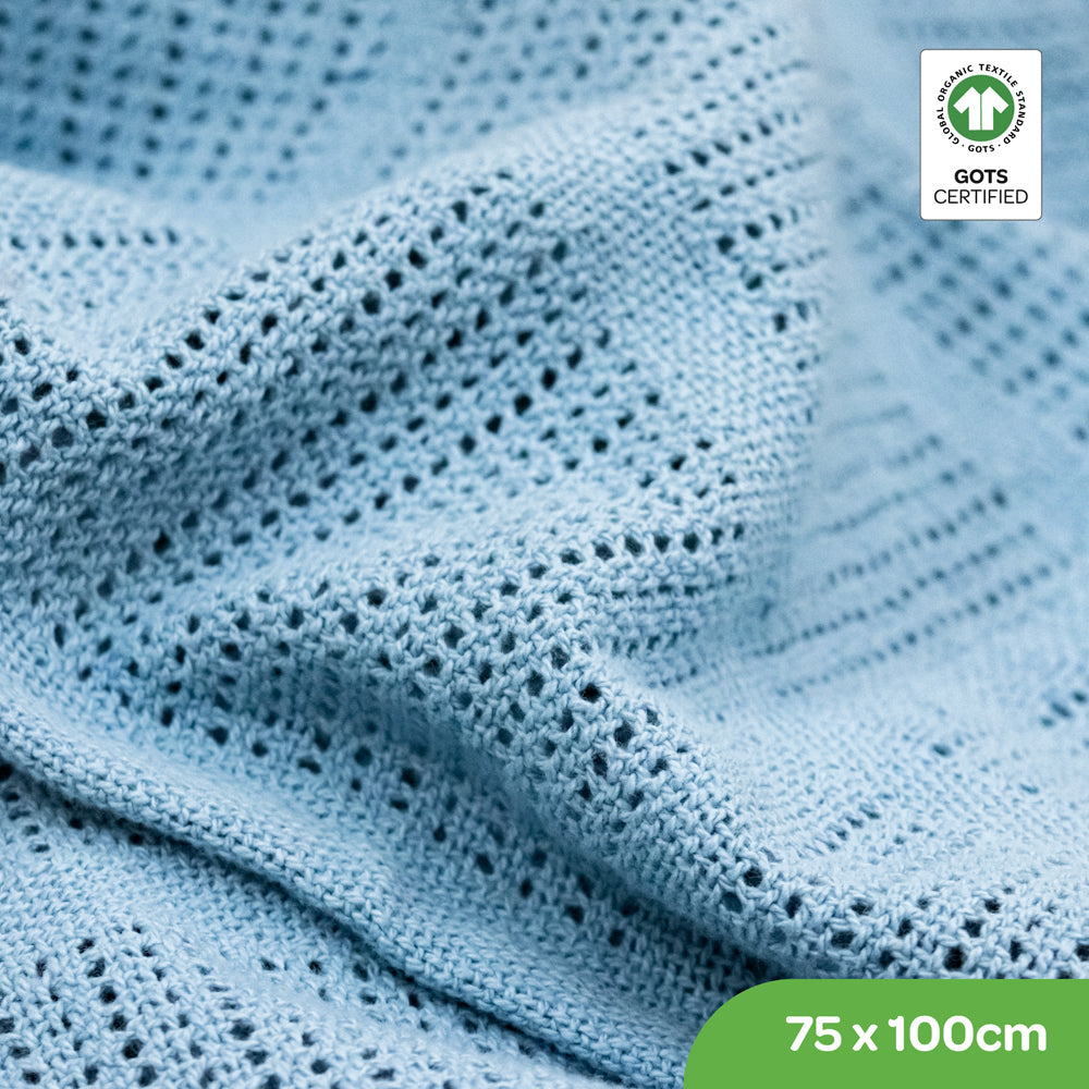 MOON Moses Basket - Blue / MOON Organic Cellular Blanket (75 x 100 CM, Blue) / MOON Disposable Under Pads (45 x 60 cm)