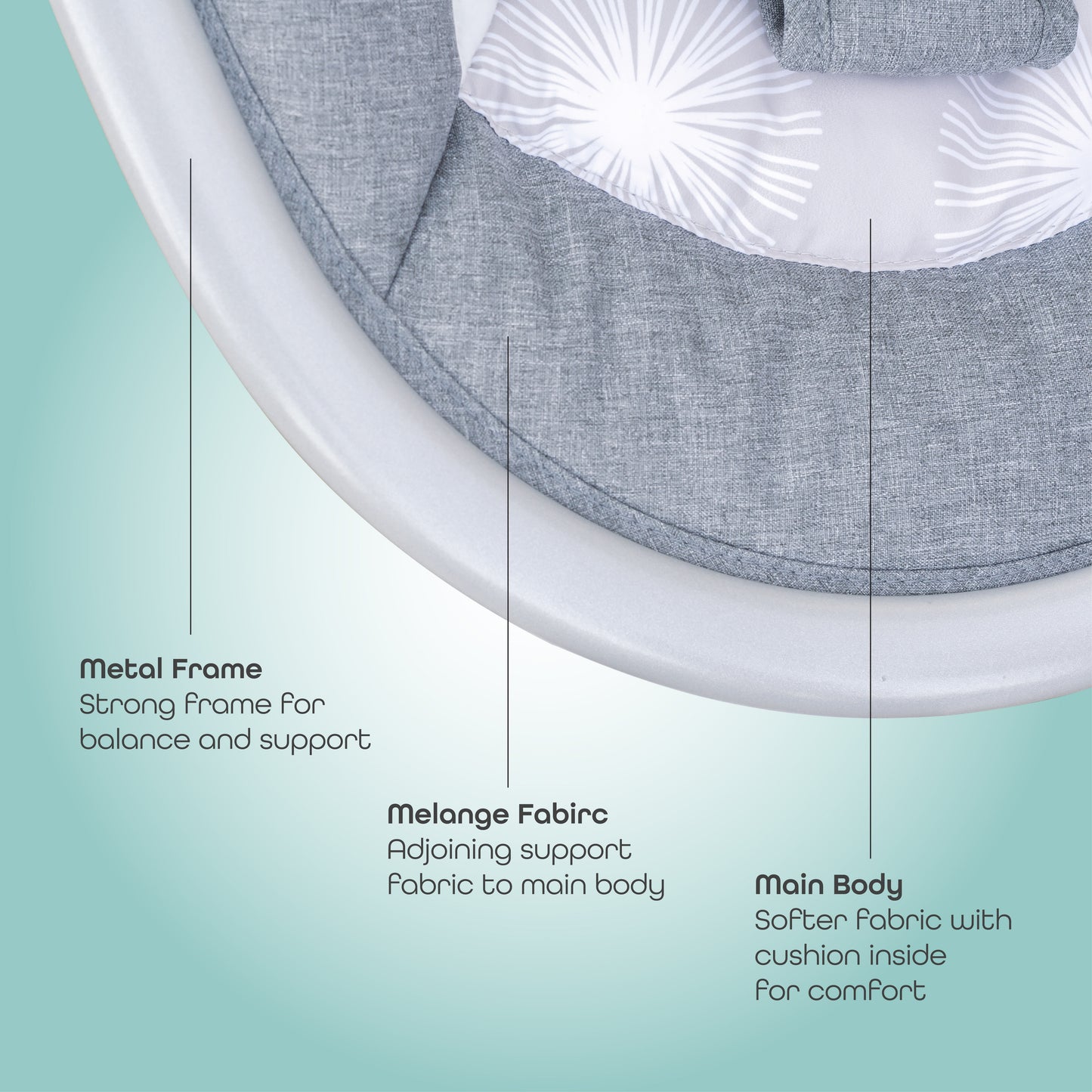 MOON Swing Grey / MOON Organic Sleep Gown Set of 2 (Grey,zig-zag Print) / MOON Foot and Wrist Rattle (Set of 4) / MOON Baby Teether Rattle - Soft Ball
