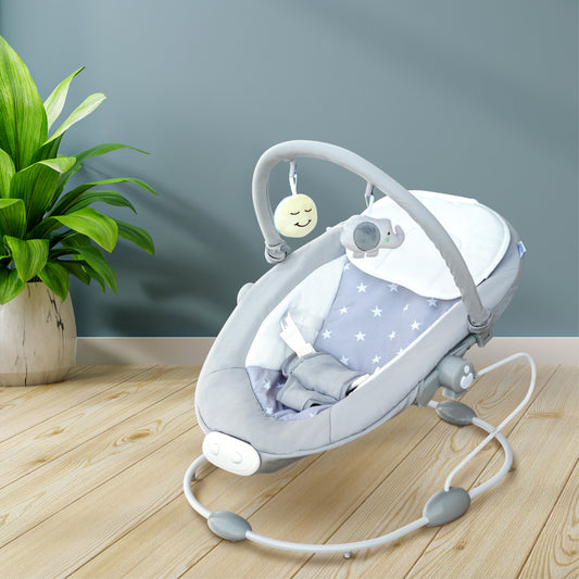 MOON Hopper Baby Bouncer (Grey Star) / MOON Organic Sleep Gown Set of 2 (Grey zig-zag Print) / MOON Tiny Tots Foot Rattle