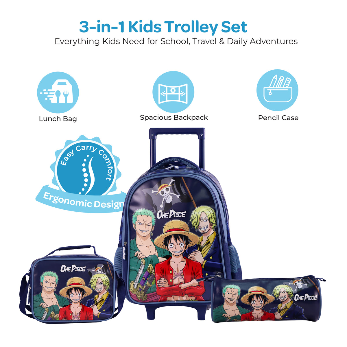 MOON Licensed One Piece 3 in 1 Kids Trolley Set