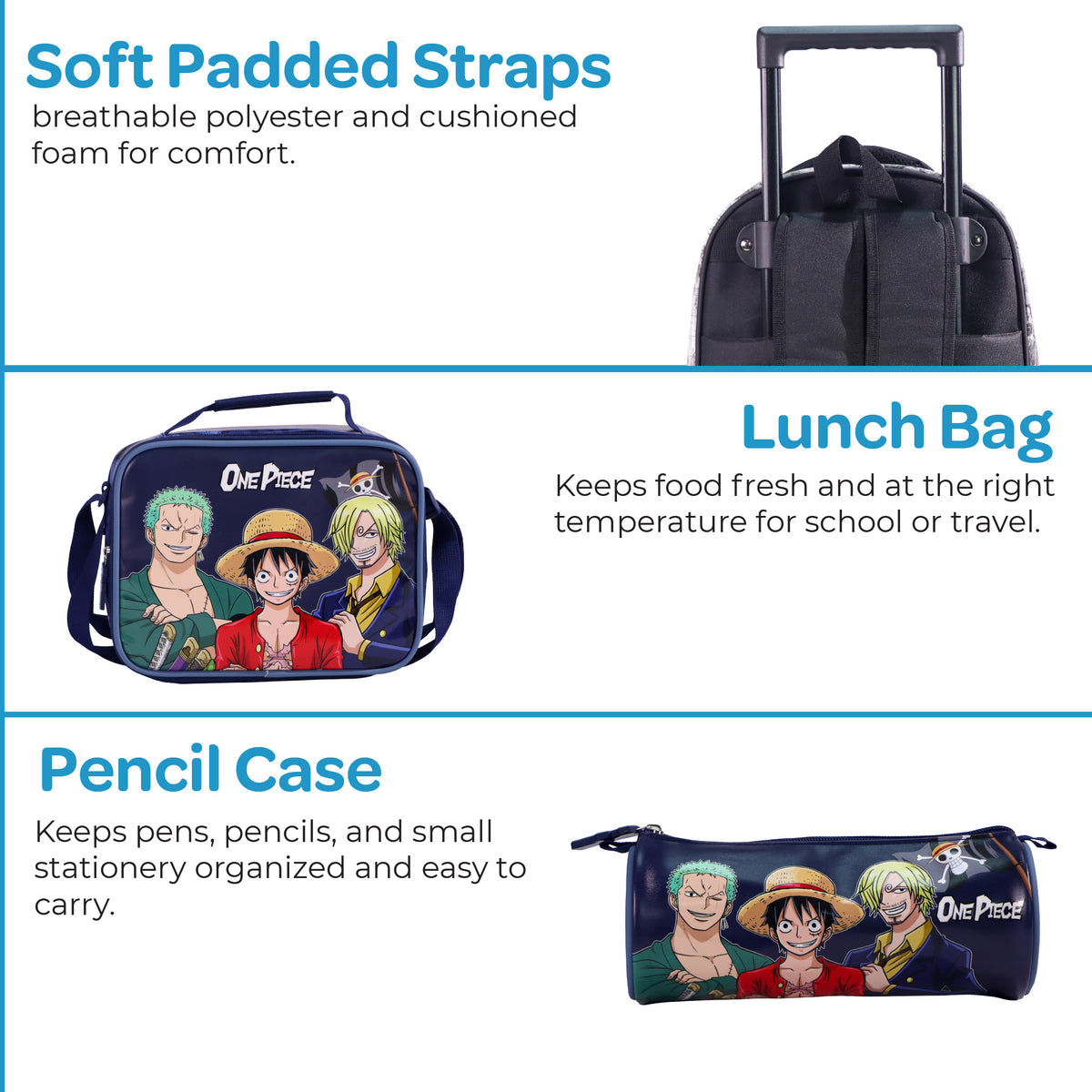 MOON Licensed One Piece 3 in 1 Kids Trolley Set
