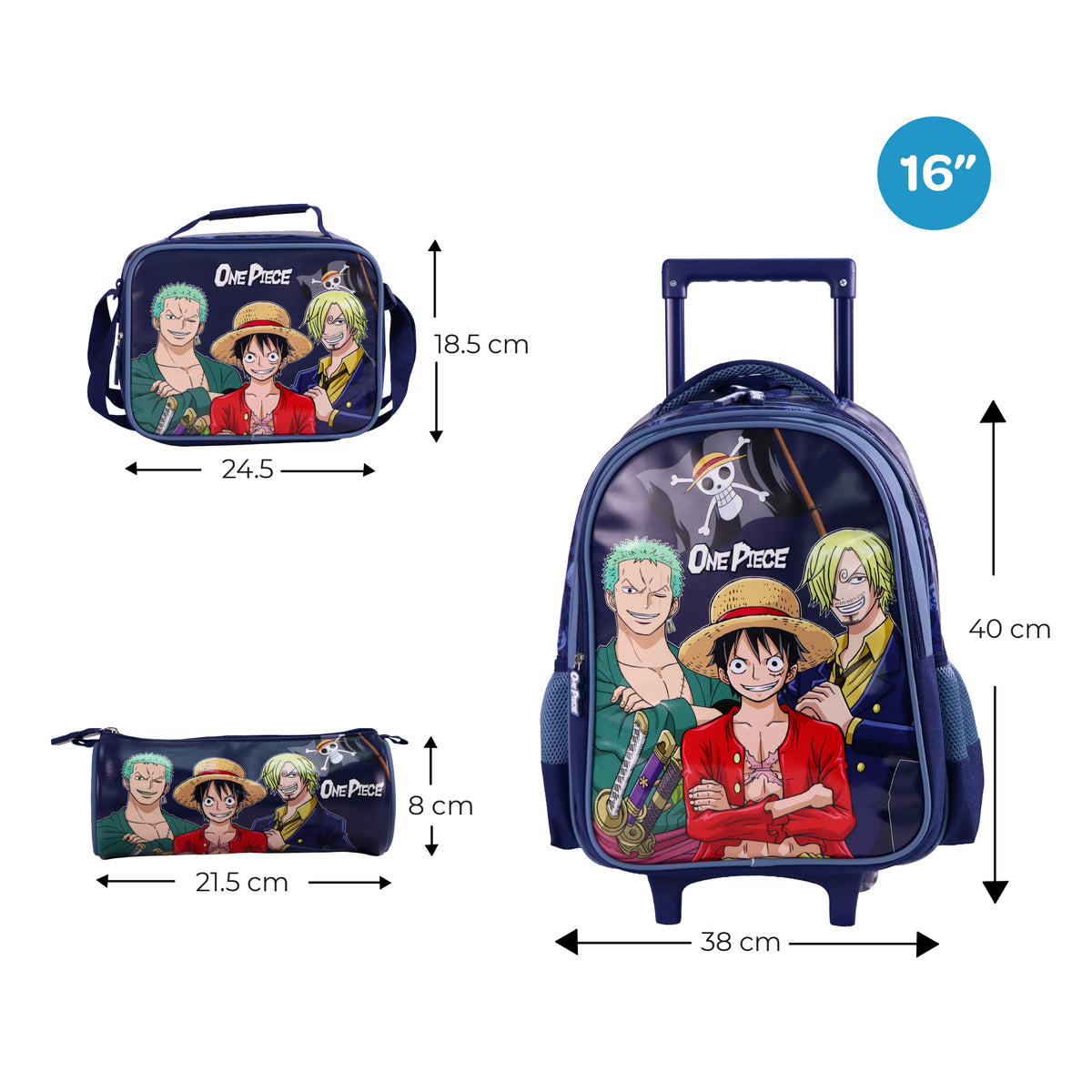 MOON Licensed One Piece 3 in 1 Kids Trolley Set
