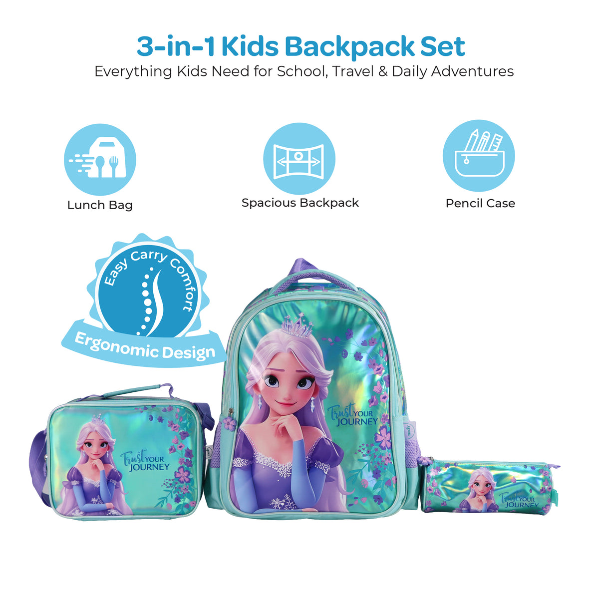 MOON Elsa 3 in 1 Kids School Backpack Set
