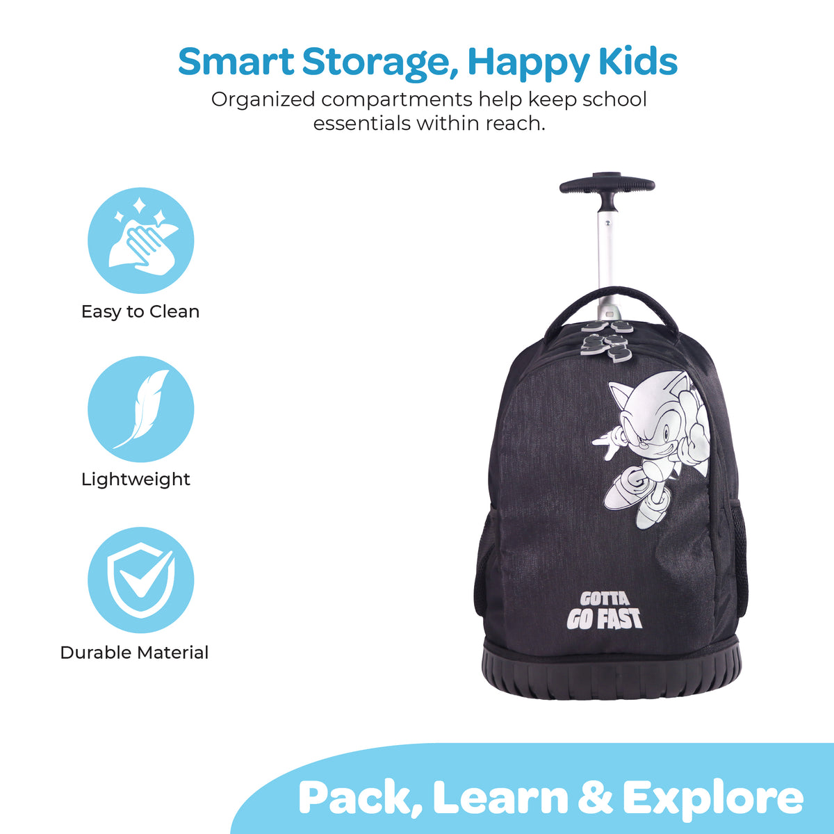 MOON Licensed SONIC the Hedgehog 3-in-1 Kids Trolley Backpack Set