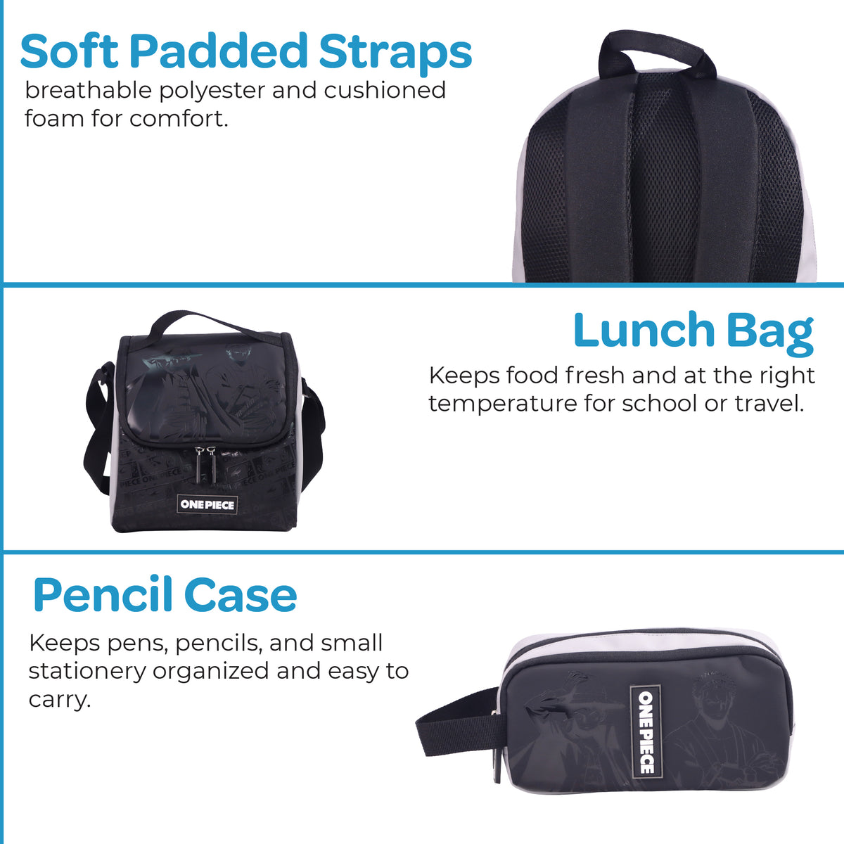 MOON Licensed One Piece 3-in-1 Kids School Backpack set