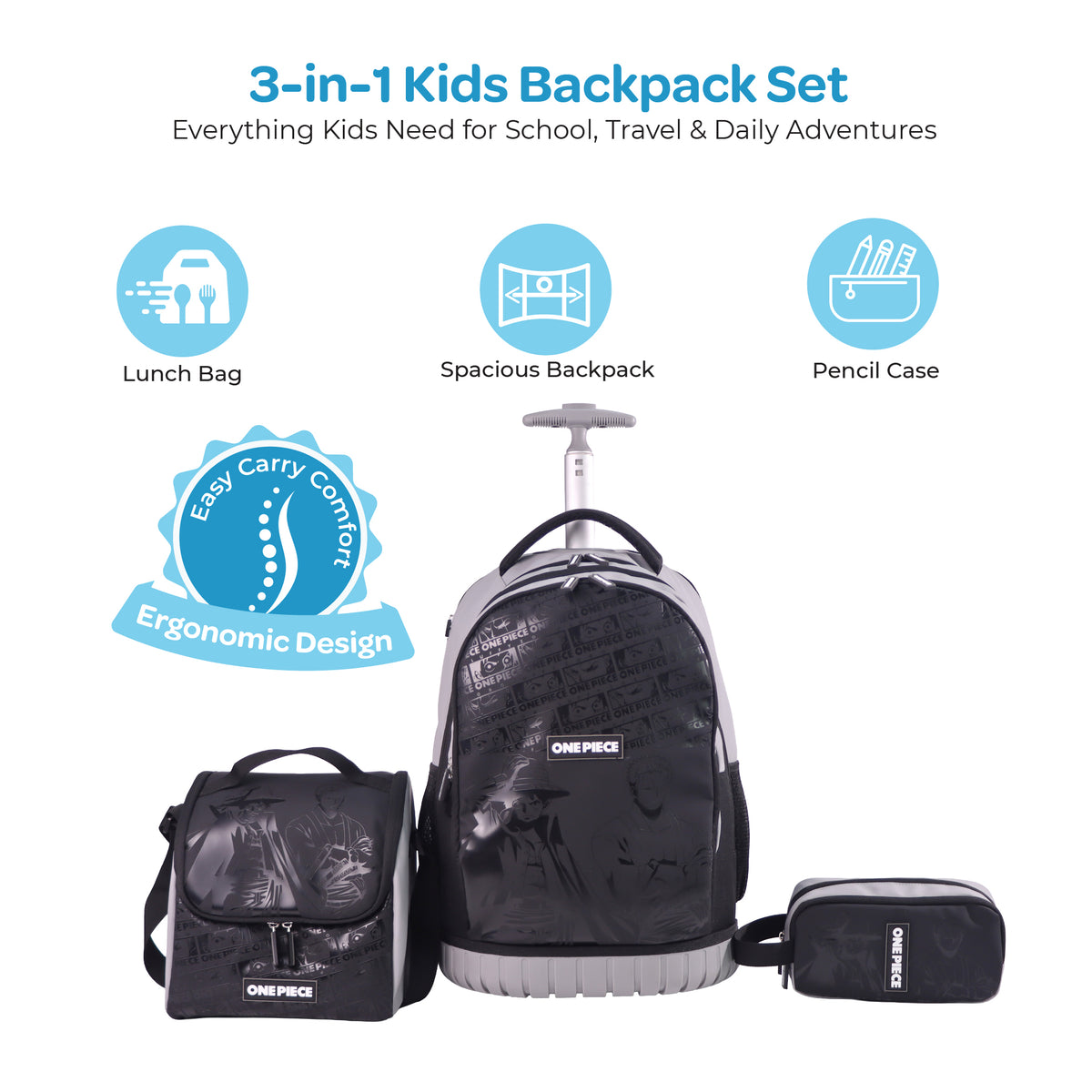 MOON Licensed One Piece 3 in 1 Kids Trolley Set
