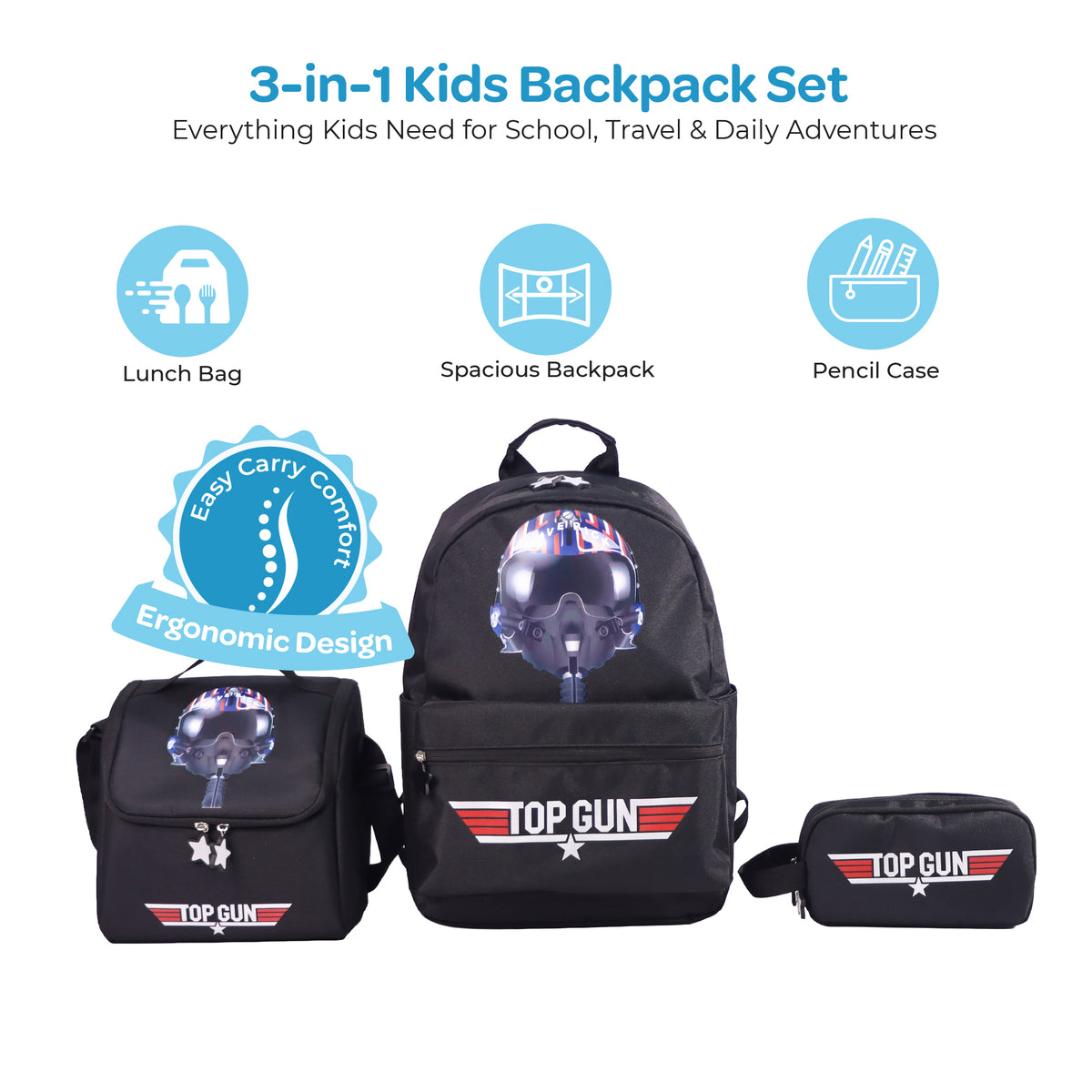 MOON Licensed Top Gun 3 in 1 Kids Backpack Set