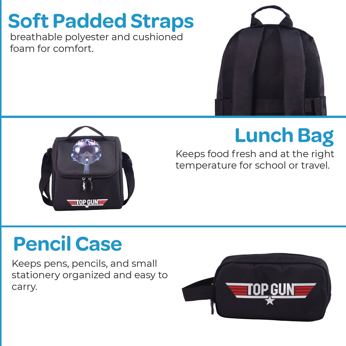 MOON Licensed Top Gun 3 in 1 Kids Backpack Set