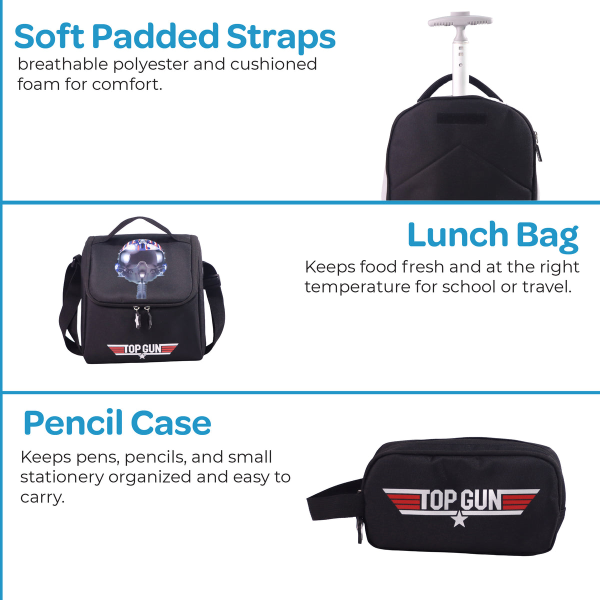 MOON Licensed Top Gun 3-in-1 Kids Trolley Backpack Set