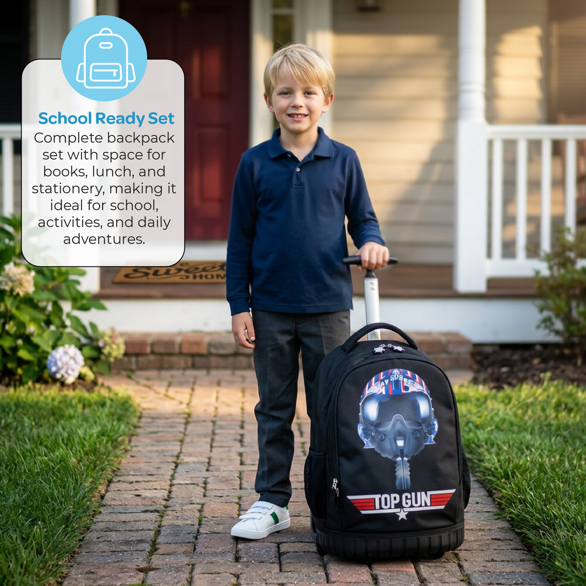 MOON Licensed Top Gun 3-in-1 Kids Trolley Backpack Set