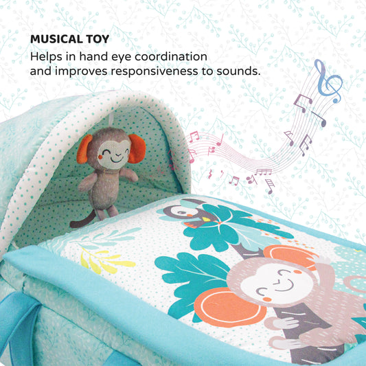 MOON Jungle Friends Moses Basket / MOON Organic Cellular Blanket (75 x 100 CM, Blue) / MOON Disposable Under Pads (45 x 60 cm)