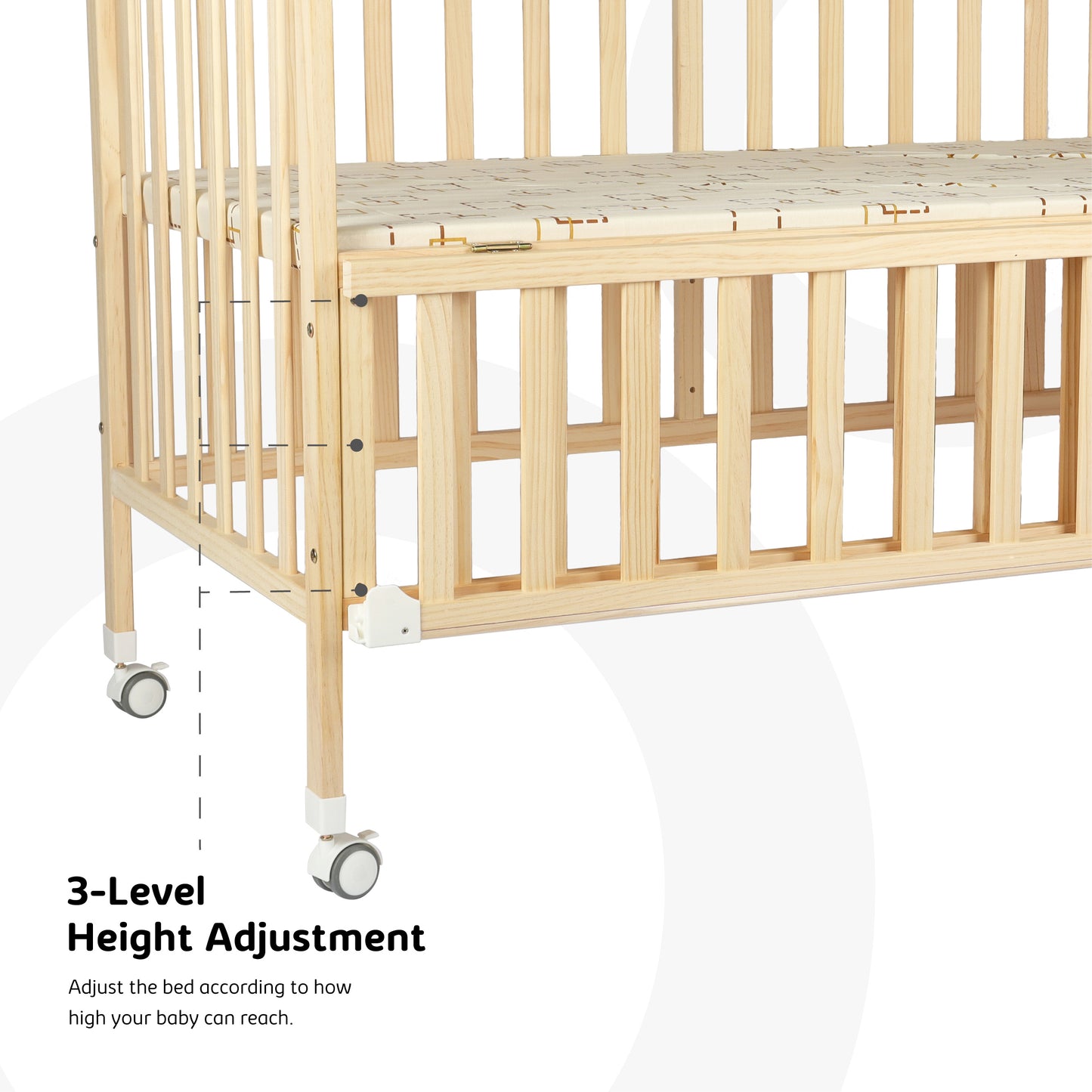 MOON Wooden Portable Crib  - Natural Wood / Baby Crib Organizer/ Crib & Pram Mattress (Classic Foam Moses Basket Mattress)