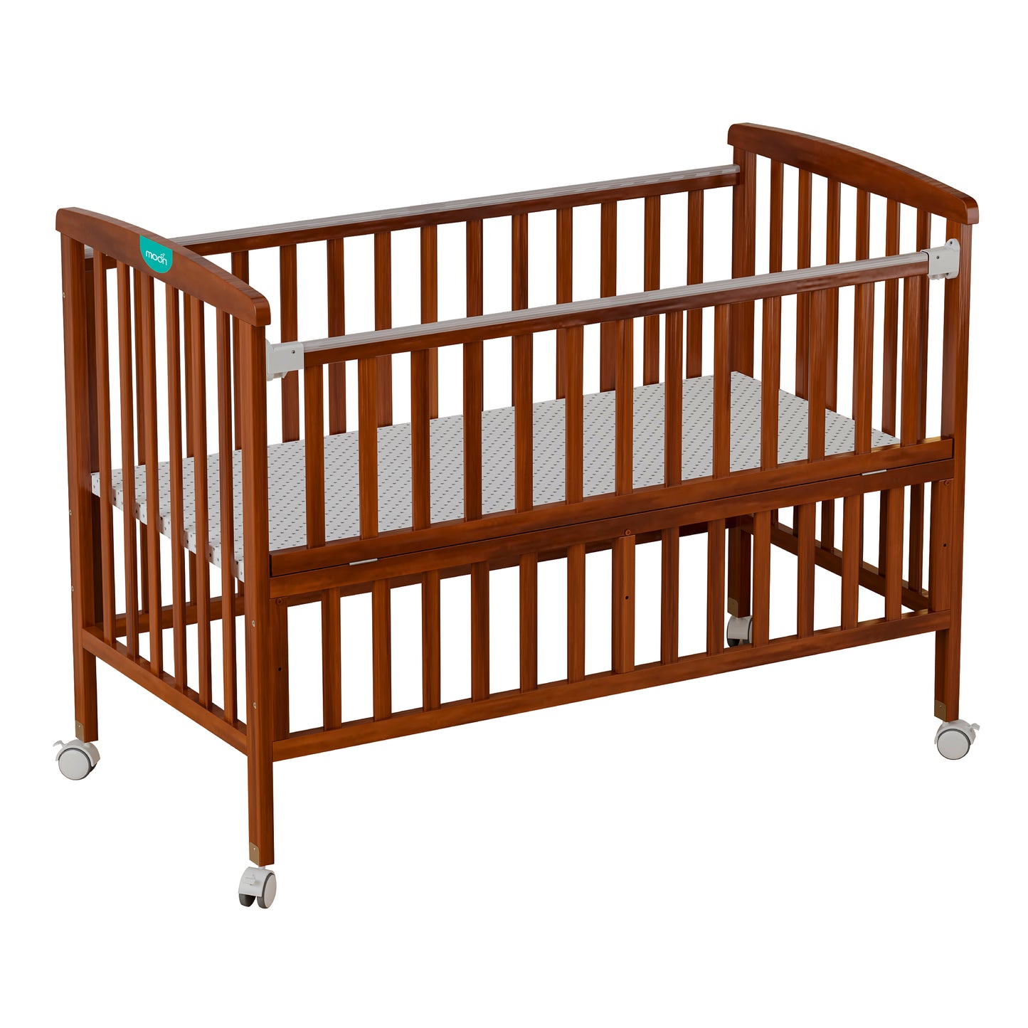 MOON Wooden Portable Crib Brown / Baby Crib Organizer  / Crib & Pram Mattress (Classic Foam Moses Basket Mattress)