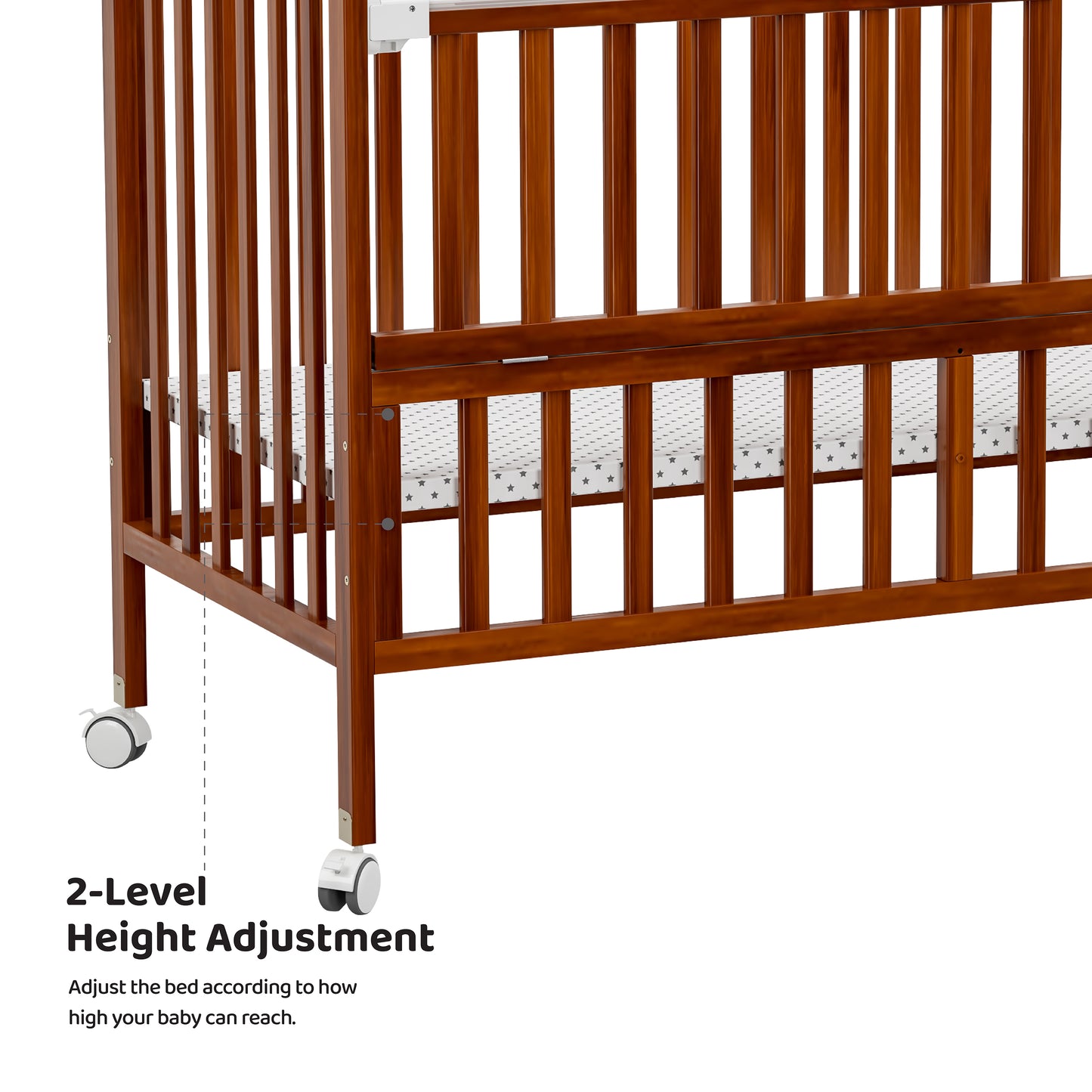 MOON Wooden Portable Crib Brown / Baby Crib Organizer  / Crib & Pram Mattress (Classic Foam Moses Basket Mattress)