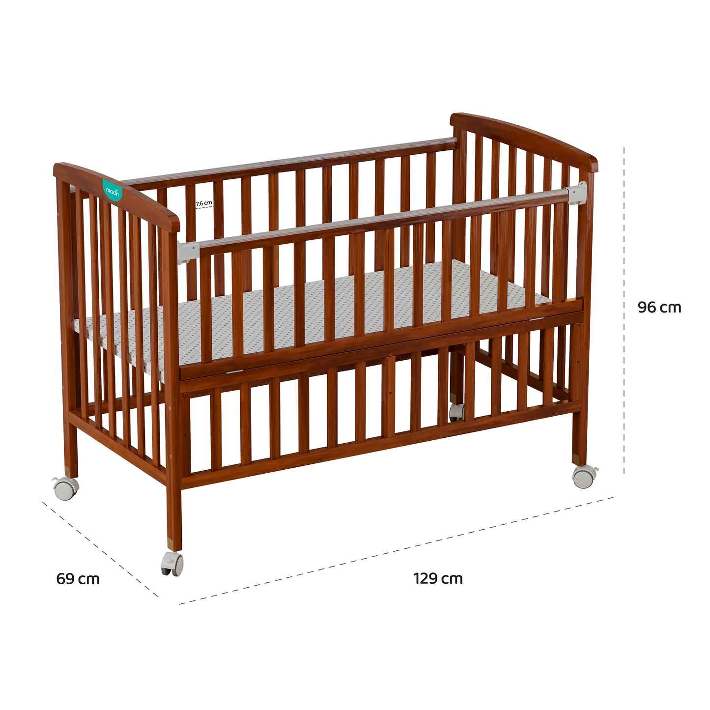 MOON Wooden Portable Crib Brown / Baby Crib Organizer  / Crib & Pram Mattress (Classic Foam Moses Basket Mattress)