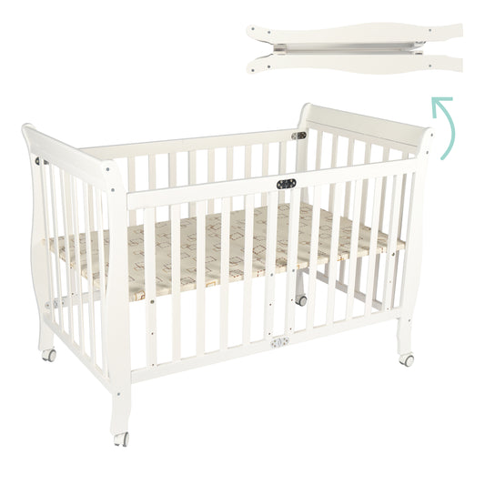 MOON Wooden Foldable Baby Crib (129X69X96 cm)-Natural wood