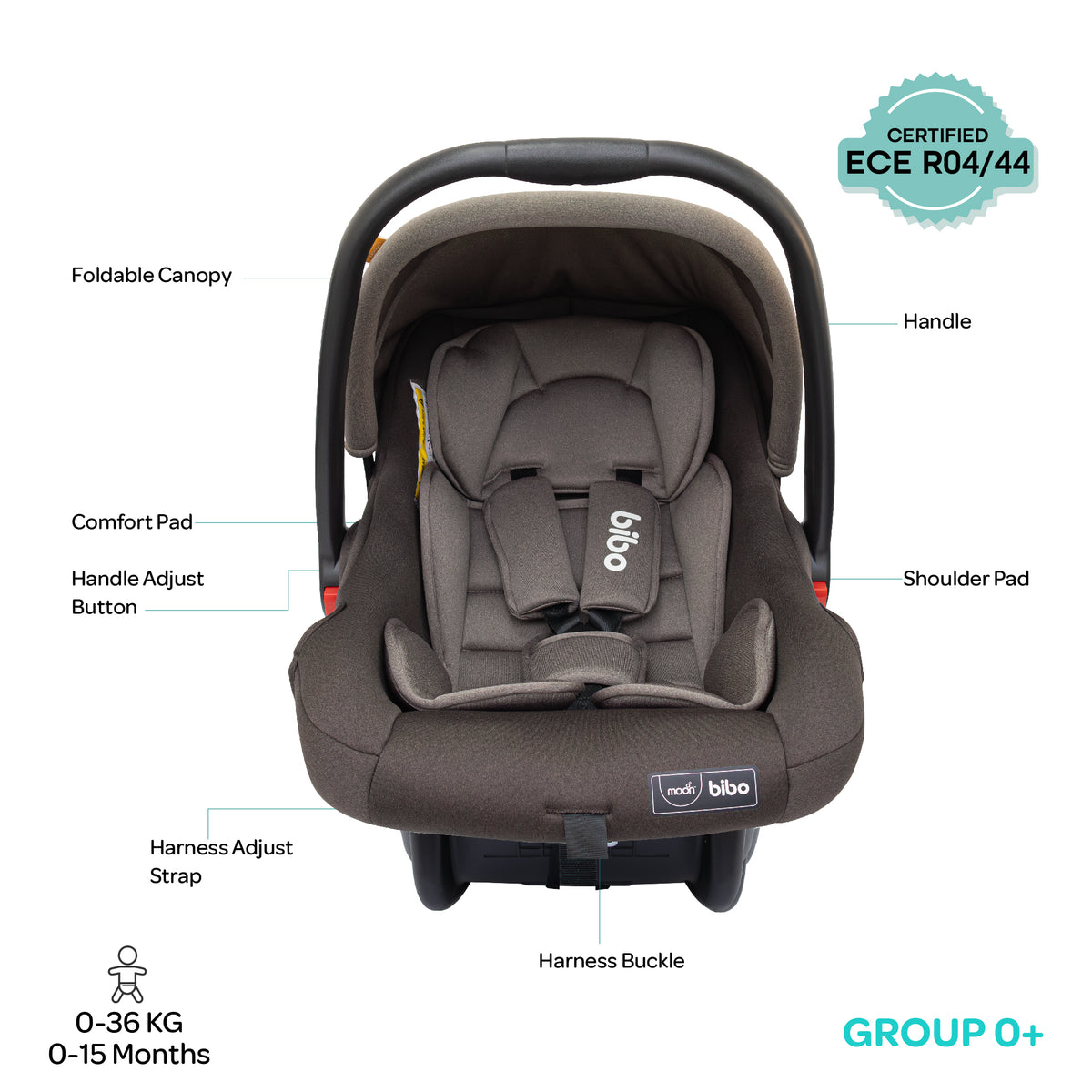 The Moon Brand Bibo Infant/Baby/Kids Travel Car Seat With Full Body Support Cushion