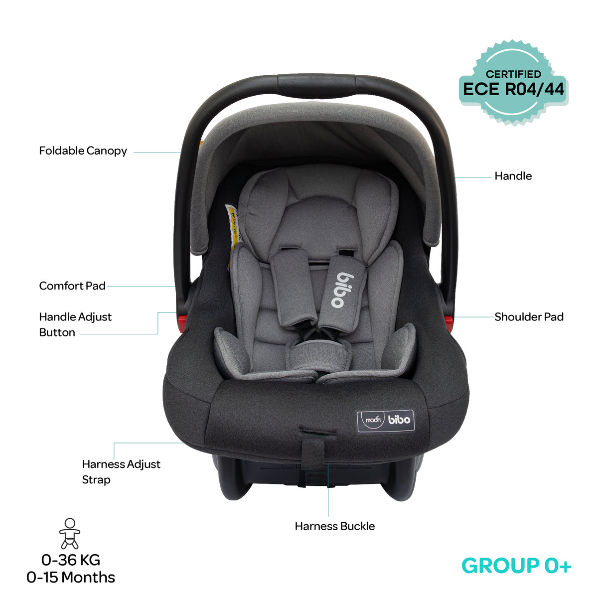 The Moon Brand Bibo Infant/Baby/Kids Travel Car Seat With Full Body Support Cushion