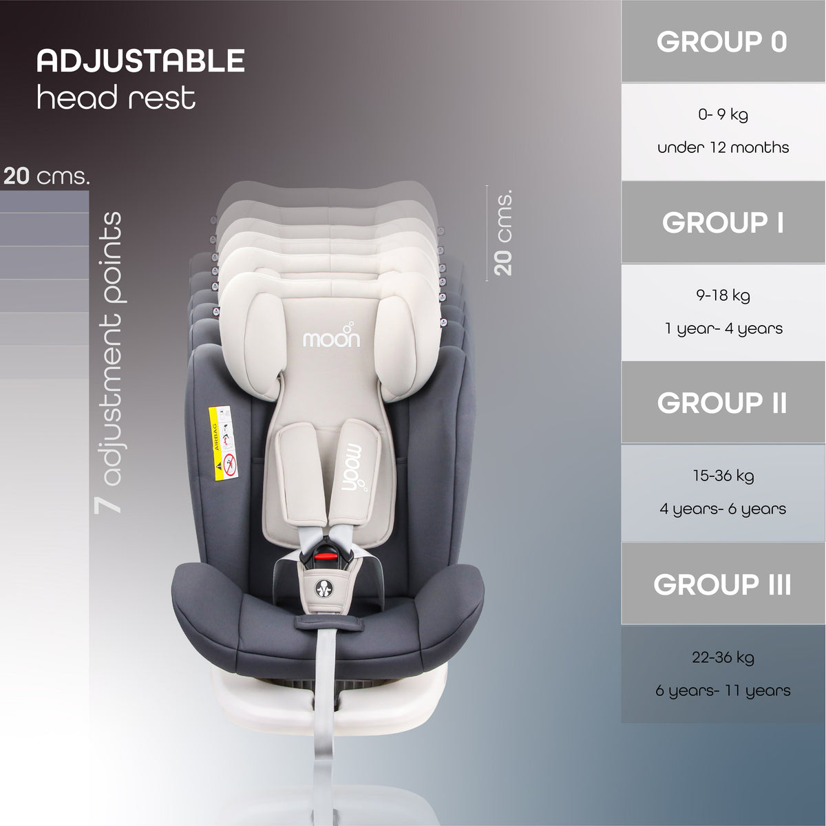 MOON GYRO Baby Car Seat for Child Group 0+/1/2/3 -Grey - The Moon Brand™