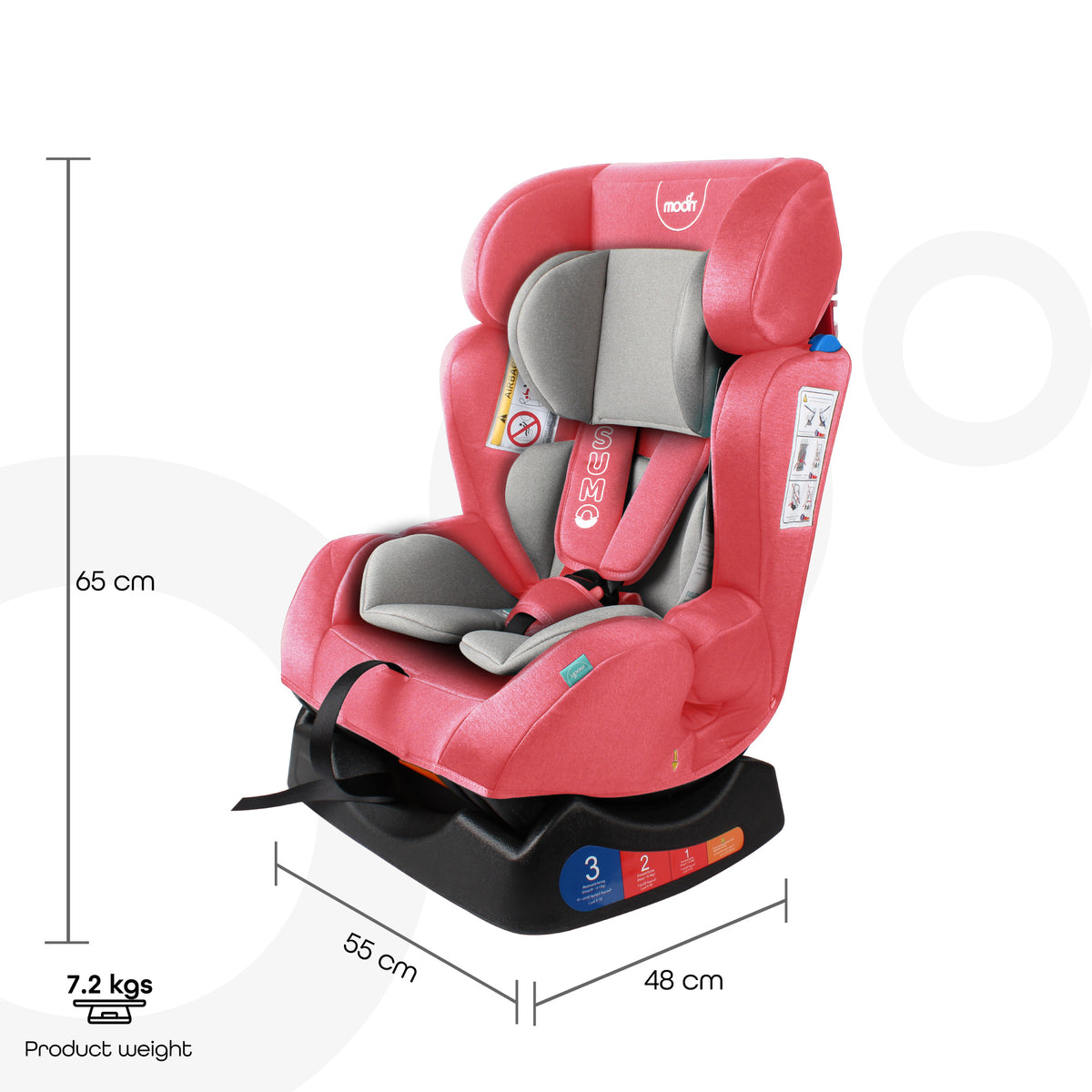 MOON Sumo Baby/Infant Car Seat (0-6 Years, 0-25 Kg, Pink) / Baby Back Seat Mirror (Black Twill) / Baby Back Seat Organizer (Black Prismatic) - The Moon Brand™