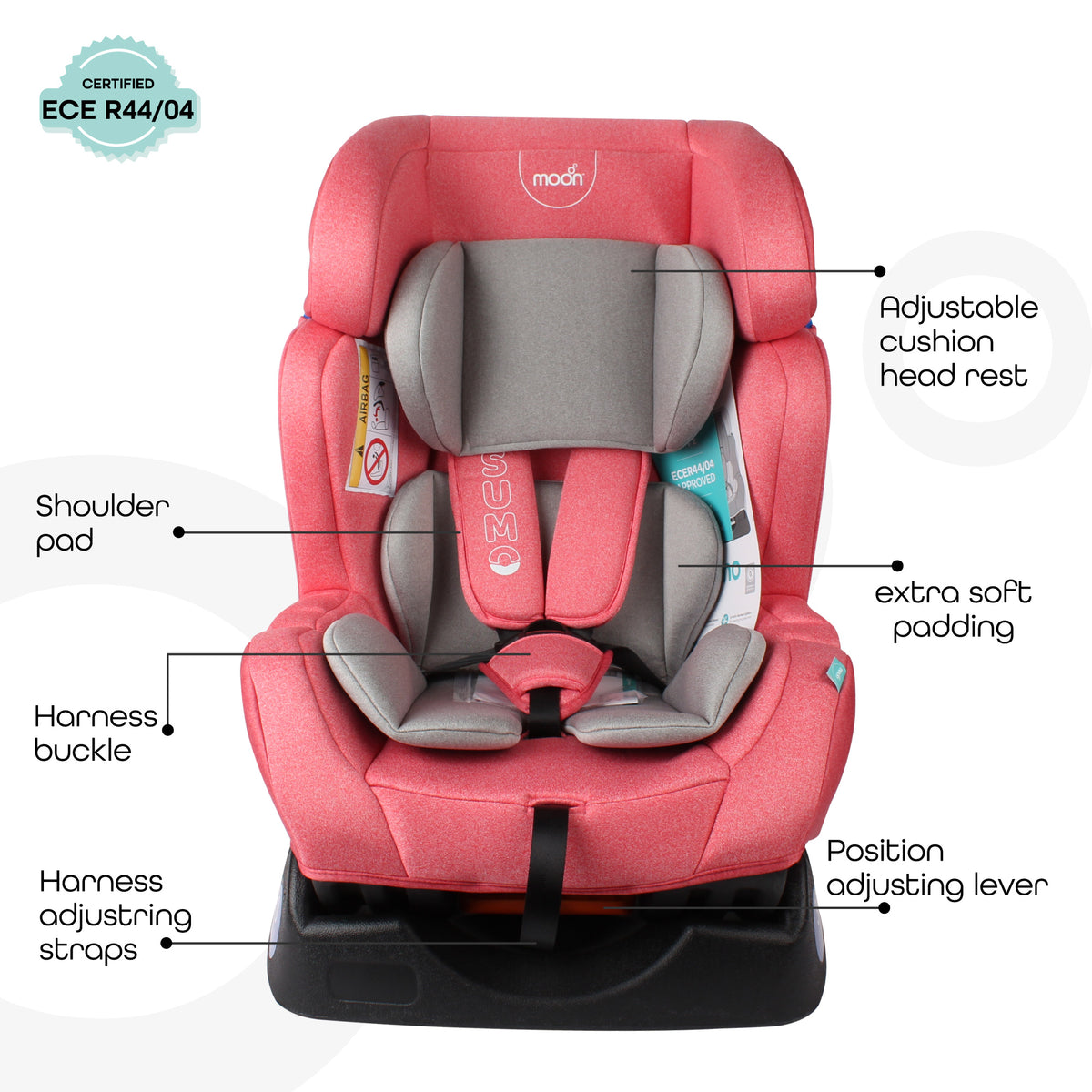 MOON Sumo Baby/Infant Car Seat (0-6 Years, 0-25 Kg, Pink) / Baby Back Seat Mirror (Black Twill) / Baby Back Seat Organizer (Black Prismatic) - The Moon Brand™
